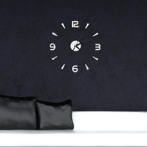 Autocollant d'horloge Murale,décor de Montre de Miroir Acrylique de 1 mm, Autocollants d'horloge Murale sans Cadre, Horloge Murale de Bricolage(Argent), Horloge Murale Sticker Horloge Décor de mo (1/5)
