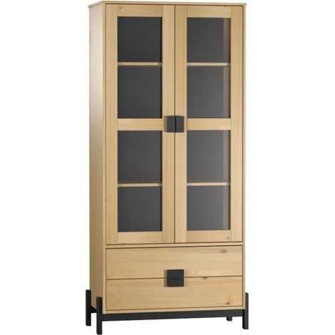 Vitrinna 2 Puertas Con 2 Cajones De Madera De Pino