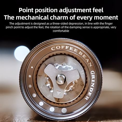 Moulin à grains de café manuel, 12 réglages de grossièreté, fraise à noyau en acier inoxydable CNC, main de positionnement portable à double roulement, utilisation appropriée pour la maison/le bureau (1/5)