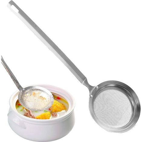 Espumadera refinada con colador fino,cuchara de acero inoxidable para un rápido drenaje del aceite,cocinar y preparar verduras (1/5)