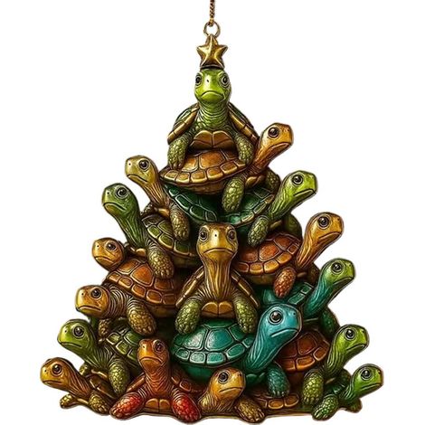 Pendentif Arbre De Noël Tortue - Acrylique - Décoration Festive Pour Sapin Clés Sac Voiture - 8 X 8 Cm - 1 Pièce (1/5)