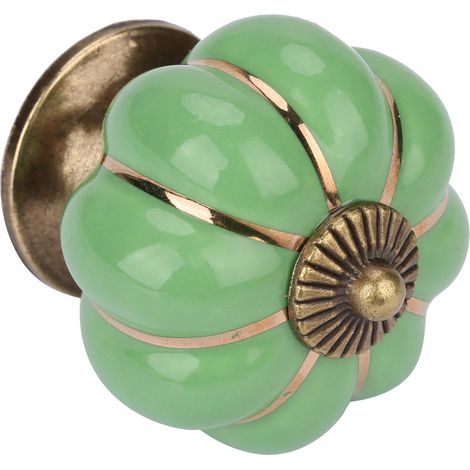 Boutons de porte en céramique en forme de citrouille, style européen, pour meubles de chambre, placards et tiroirs (vert) (1/5)