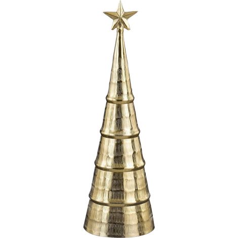 Sapin de Noël Décoratif en Fer Doré avec Finition en Relief pour Cheminée H 43 cm - PANGIVO (1/3)
