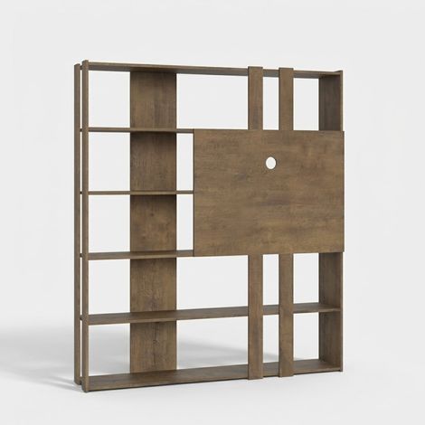 Moderne Bücherregal mit TV-Ständer, 6 Regalböden, 178x36x204, Kato L - Nußbaum dunkel