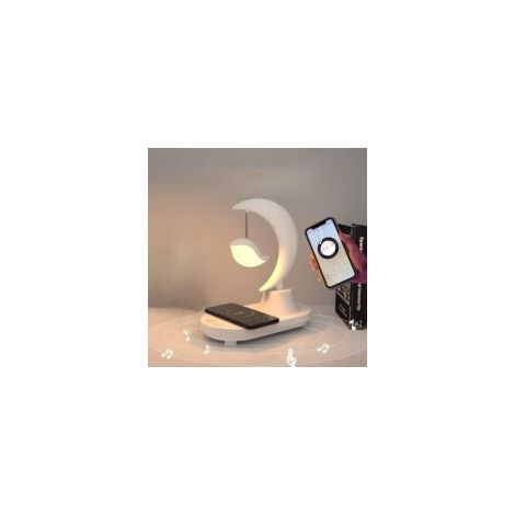 Fonction trois-en-un : audio Bluetooth et chargement sans fil, veilleuse LED 8 couleurs pour une ambiance romantique et colorée au chevet du lit.-Crezuo