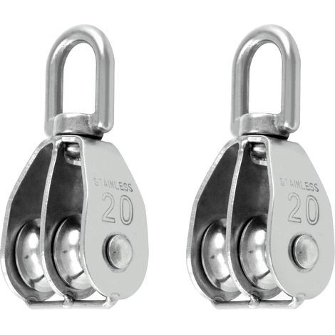 2PCS M20 304 Stainless Steel Double Pulley Block, Swivel Double Lifting Pulley