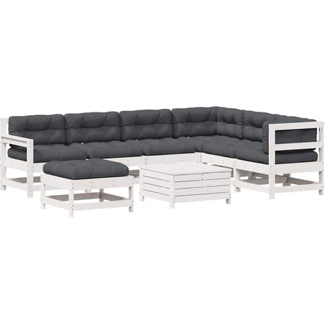Maison Exclusive - Set Salotto Giardino 8pz con Cuscini Bianco Legno Massello Pino (1/5)