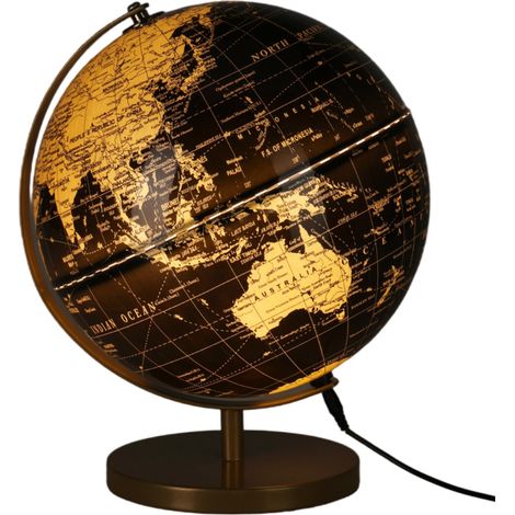 Mappamondo con base in ferro con luce per decorazione interno 31 cm -Nero (1/2)