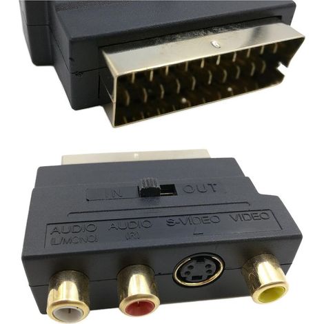 Adaptador convertidor RGB Scart de 21 pines macho a 3 RCA AV hembra + adaptador de vídeo (negro) (1/4)