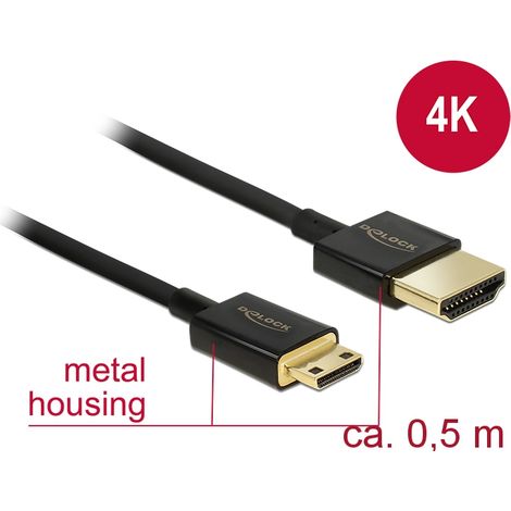 Delock cable hdmi de alta velocidad con ethernet - hdmi-a macho  hdmi mini-c macho 3d 4kÂ 0,5 mÂ fino premium