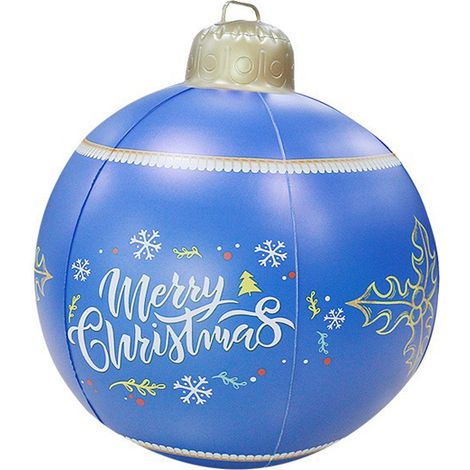 Boule De Noël Inflable Pvc Bleu Avec Éclairage Led Rechargeable Et Télécommande, Décoration Intérieure Extérieur (1/2)