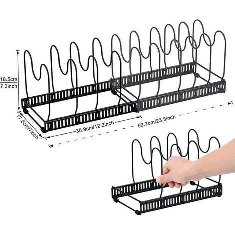 E Pandable Pans Organizer Rack,10 Compartiments réglables, Pantry Cabinet Bakeware Porte-jarretelles, Pots horizontaux Rack (1/5)