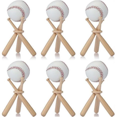 Lot de 6 supports pour balles de baseball, présentoirs en bois, centres de table pour les amateurs de sport (1/5)