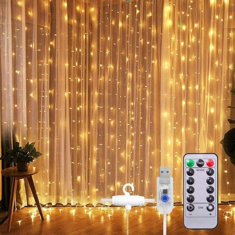 LED-Lichterkette mit Musikfunktion, 3 x 3 m, 300 LEDs, USB-Anschluss, Lichterkette für Fenster, Lichterkette mit Eiszapfenmuster, Weihnachts- und Hochzeitsdekoration (1/5)