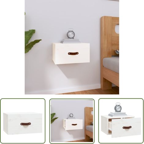 The Living Store Wand-Nachttisch Weiß 40x29,5x22 cm - Wand-Nachttisch - Nachtschränkchen - Kiefernholz Möbel - Weißes Schlafzimmermöbel - Wohnzimmer Dekoration (1/5)