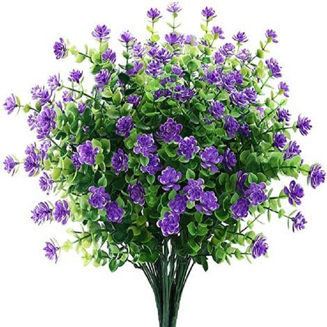 Lot de 4 fleurs artificielles violettes décoratives, Décoration intérieure et extérieure, Résistantes aux UV et intempéries, Haute qualité réaliste, Sans entretien, Pour jardin, balcon, bureau, mariag (1/5)