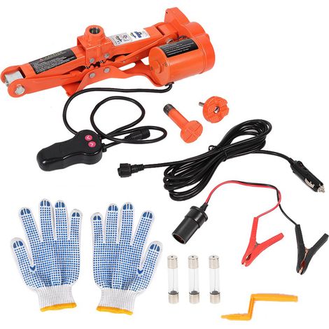 Cric ciseaux électrique 12 V 3 tonnes 42 cm, pompe à gonflage électrique, clé électrique pour véhicule (1) (1/5)