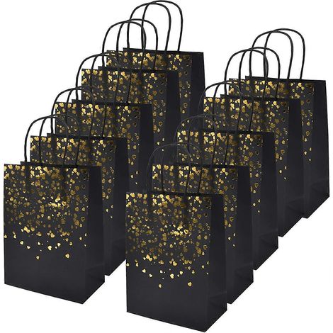 Lot de 12 sacs cadeaux en papier kraft, 15 x 8 x 21 cm, avec poignées, finition bronze. (1/5)