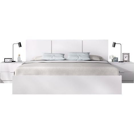 DEKIT HAVANA - CABEZAL DE 3 PLAFONES CON 2 MESITAS DE 2 CAJONES Y ARO DE CAMA 135/140X190 - BLANCO - 96 x 256.8 x 195.4 (1/4)