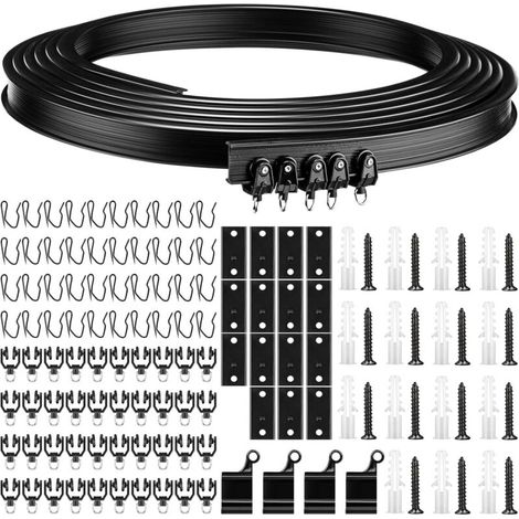 Rail de rideau incurvé flexible et pliable pour fenêtre de douche avec système de rail de rideau pour camping-car, rideaux de lit, séparateur de pièce (noir, 5 m)