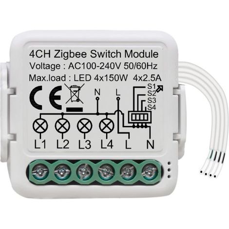 Module Tuya ZigBee 4 voies – Interrupteur intelligent modifiable – Partage, minuterie, appli – Compatible Google Home – Nécessite passerelle (1/5)