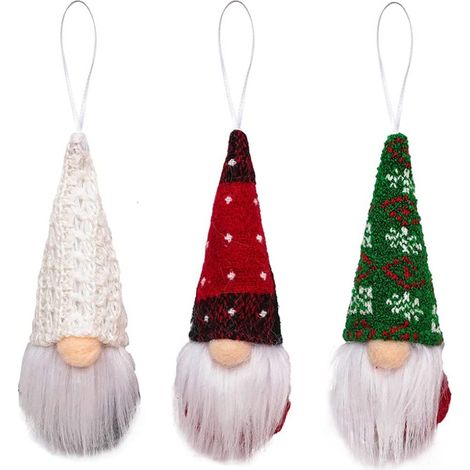 Enanitos Navidad - Adorno Colgante para Árbol - Tela - Verde Beige Rojo - 16 cm - 3 Unidades (1/5)