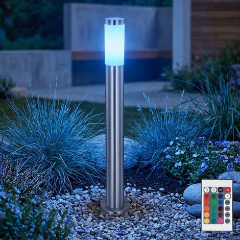 Wegeleuchte Außenstehlampe dimmbar mit Fernbedienung LED Gartenlampe Stehlampe Außenlampe Edelstahl, RGB Farbwechsel, 8,5W 806lm warmweiß, DxH 7,6x80 cm