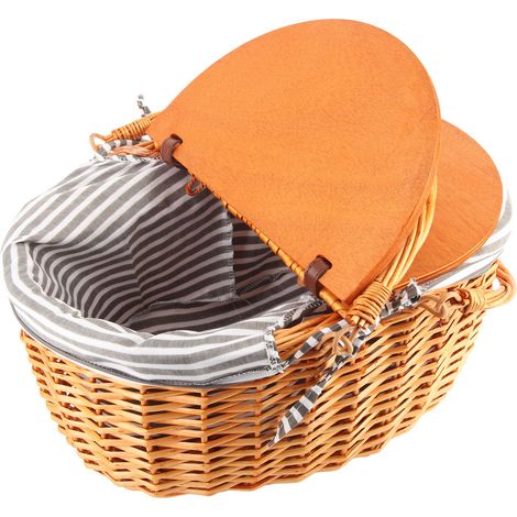 Panier de pique-nique tressé, panier à main en osier durable et portable, panier à fruits rustique avec couvercle pour les sorties en plein air (1/5)