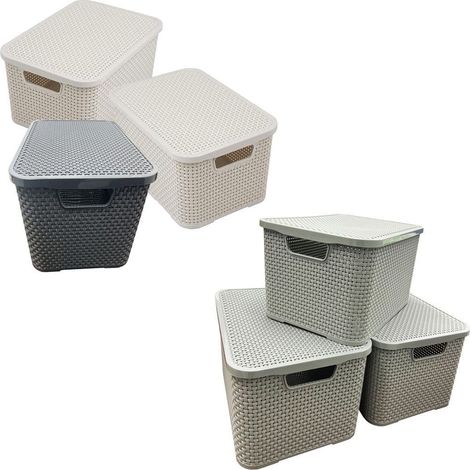 1 x Cream Nature Inspired Home & Office Rattan Effect Storage Baskets With Lids