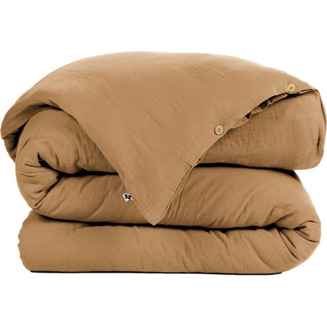 Housse de couette Gaze de Coton 260x240 cm GAIA Marron Camel