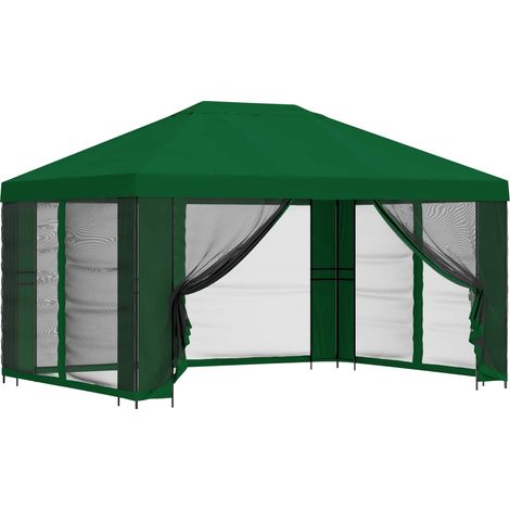 vidaXL Garden Gazebo with Sidewalls 4 x 3 m Green Polyester and Steel