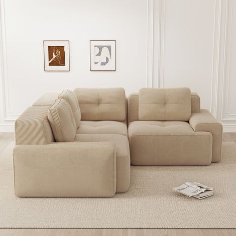 sofá modular esquinero de pana beige para salón OKMYHOME (1/5)