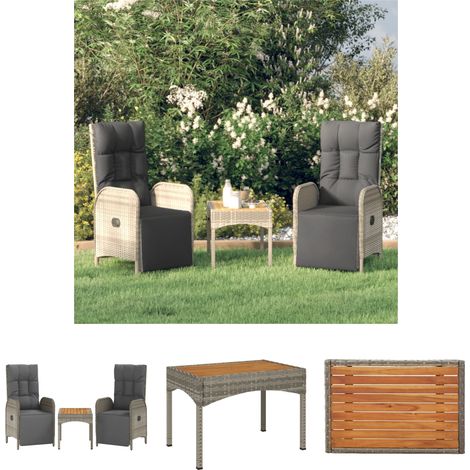 The Living Store - Garten-Relaxstühle 2 Stk. mit Tisch Grau Poly Rattan (1/5)