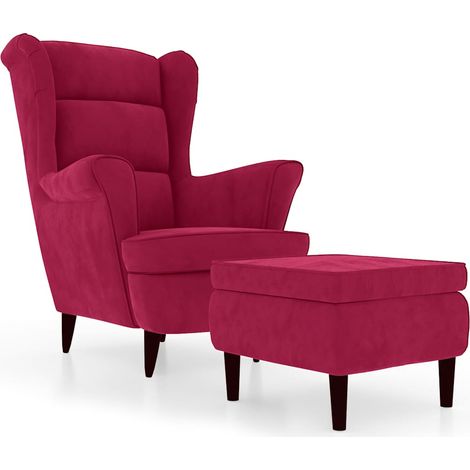 Maison Exclusive - Poltrona Schienale ad Ala con Poggiapiedi Rosso Vino in Velluto (1/5)