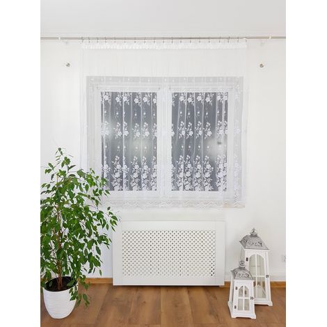 Rideau prêt à poser 300 x 180 cm en marquise à fleurs délicates sur fronces. (1/5)