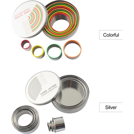 Ensemble d'anneaux à mousse de 12 pièces avec boîte de rangement, emporte-pièces à pâtisserie pour biscuits de Noël, moule en acier inoxydable de différentes tailles, emporte-pièce rond pour fête, des (1/5)