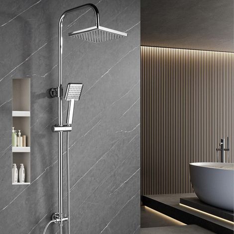 Duschsystem ohne Armatur, Regendusche 21cm, höhenverstellbar 79-128cm, Chrom (1/5)