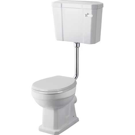 Madeley Traditional Comfort Height Toilet Pan with Low Bramshall Cistern, Flush Pipe Kit & Soft Close Seat in White by Balterley