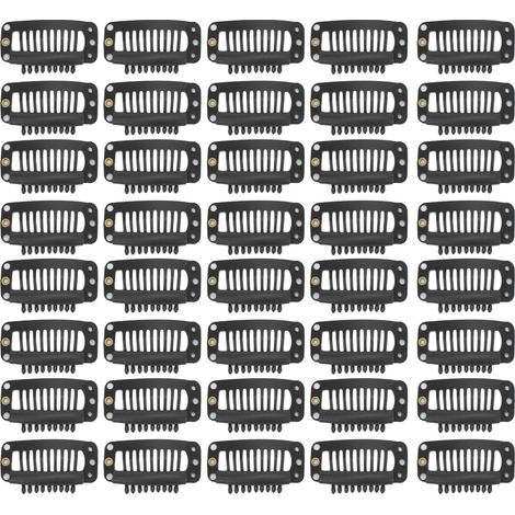 Lot de 40 pinces à mèches en acier inoxydable, peigne à 9 dents, accessoires d'extension de cheveux DIY, 3,3 cm, noir (1/5)