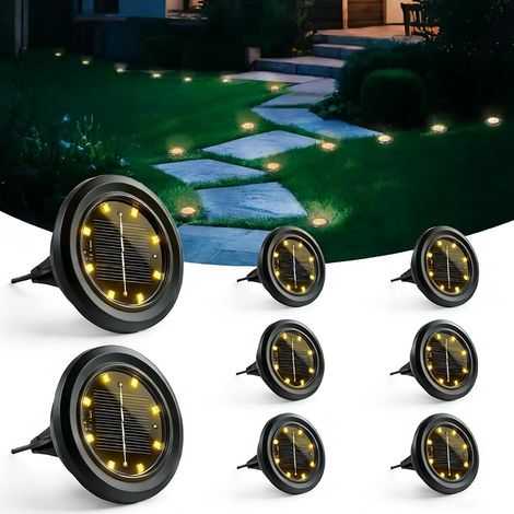 Hqynss Lot de 8 Lampe Solaire Exterieur Au Sol, 8 LED Jardin Lumiere Solaire Extérieur, Lumière Solaire IP65 Étanche Longue Durée de Vie, Spot Solaire pour Chemins Pelouse Allée Terrasse, Blanc Chaud (1/5)