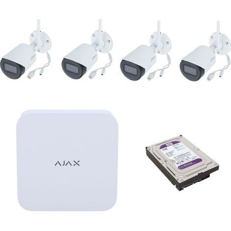 Ajax Kit NVR 8 canali bianco + 4 telecamere IP Wifi 4MP 2.8 mm + Hard disk 1Tb - 70936