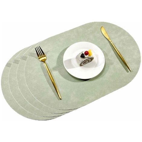 4Set de table en cuir de vachette à deux faces, style Zhang Shuang-Vert avocat et blanc ivoire - lavable, rond, double face (1/5)