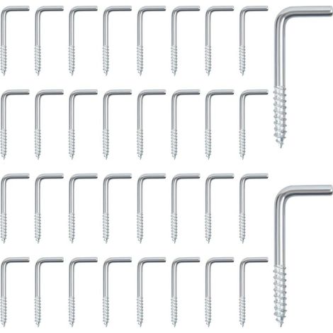 100 Pièces Forme de L Crochets à Vis, M4 X 40mm Piton à Visser, Crochet a Visser, Angle Droit Plaqué Zinc Crochet a Visser, Haute Capacité de Charge