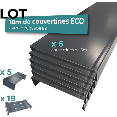 Couvertines 18m ALUHOME 6 couvertines 8/10e - 5 éclisses 19 pattes de fixations - Largeur 283 mm - gris anthracite