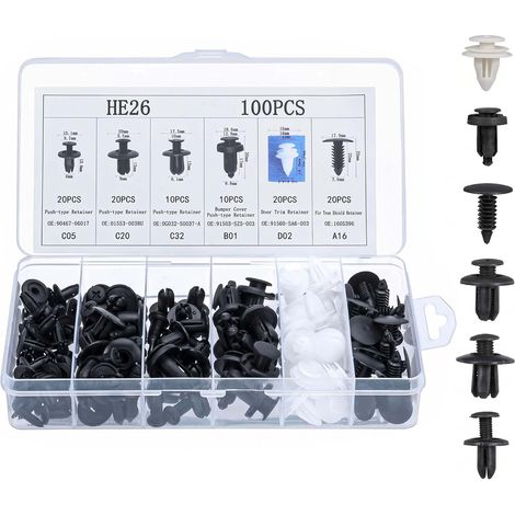 Clips de Fixation Voiture, 100 Pièces, Assortiment de Rivets Plastique (1/5)