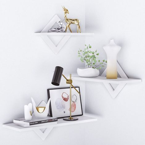 Wall Shelves Set of 3, Wooden Floating Shelves, Maximum Load 9kg for Living Room Bedroom Office Bathroom and Kitchen (White)