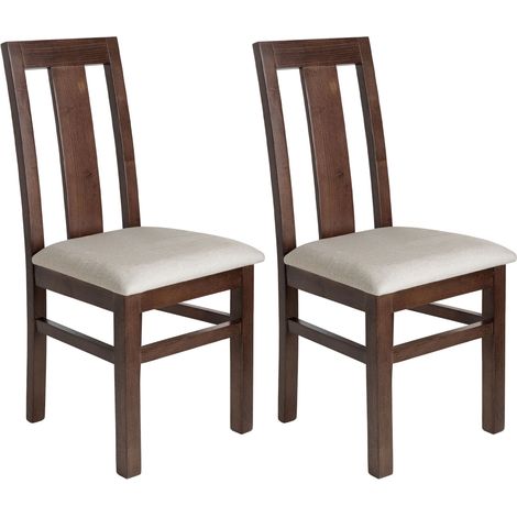 Lot de 2 chaises en hêtre chêne foncé assise tissu beige - MARTHA