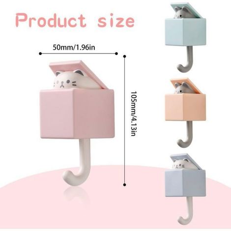Crochets Muraux, Animaux Crochet Adhesif Mignon Crochet, Créatif pour Manteau Cat Hook, Rétractables Crochets Adhésifs Animal(4pc (1/5)