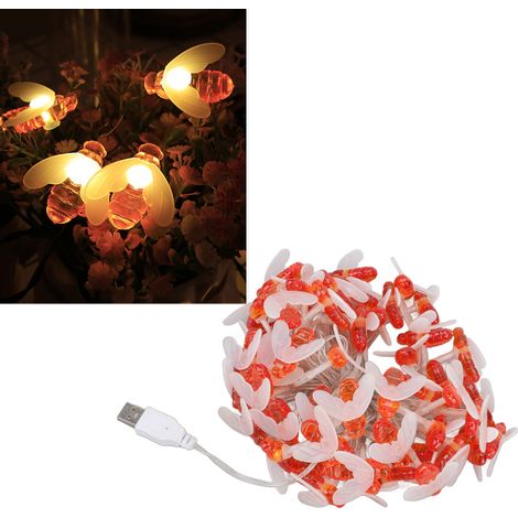 Wasserdichte Lichterkette in Bienenform, Weihnachtsdekoration, 50 Lichter, Lichterkette in Bienenform, USB-betrieben. (1/5)