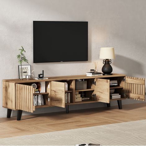 Mueble TV natural 180 cm con 8 compartimentos OKMYHOME (1/5)